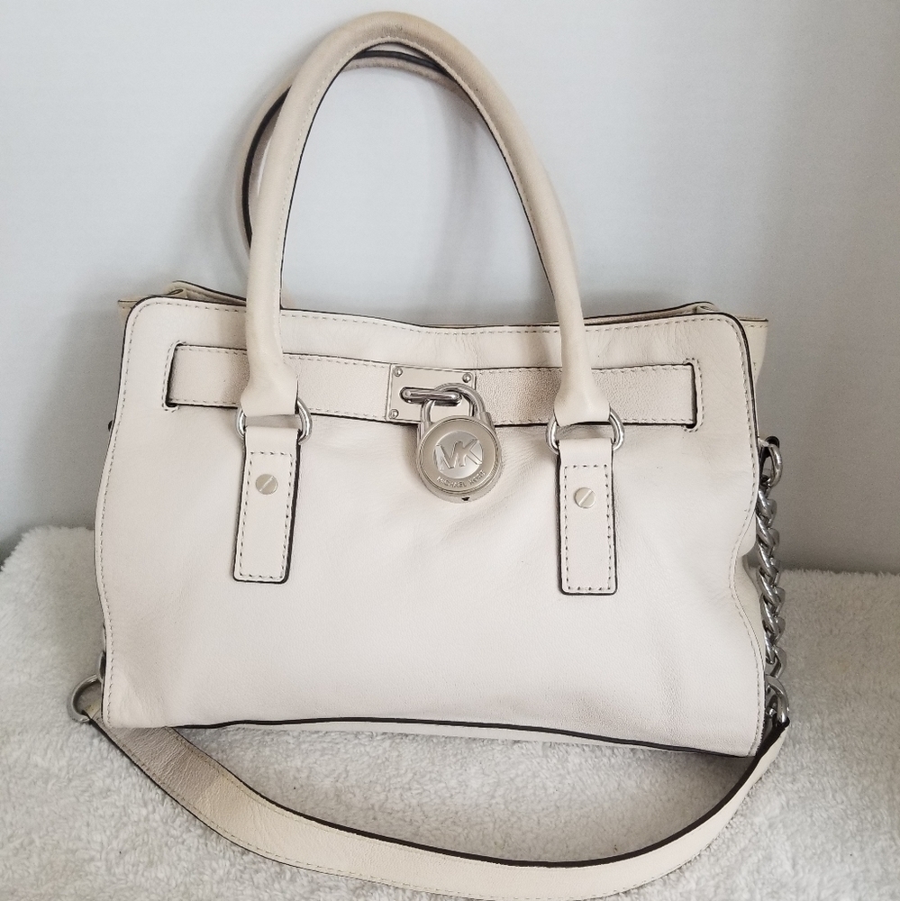 Michael Kors Hamilton creme leather Satchel